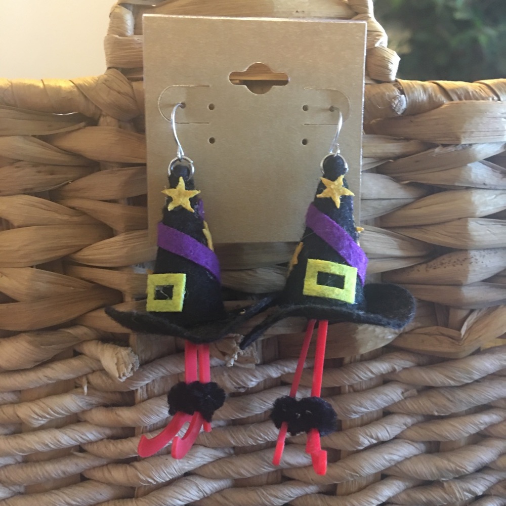 Halloween witch hat with legs fish hook earrings